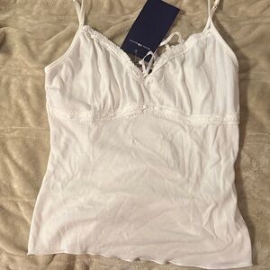 Brandy Melville White Lace-Trim Tank Top